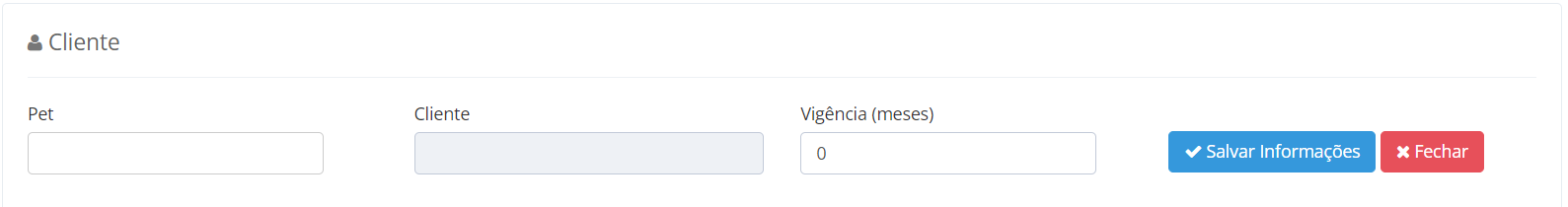 Tela para inclusão do cliente
